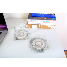 Load image into Gallery viewer, Silver Metallic Geo Fringed Coasters Set 4