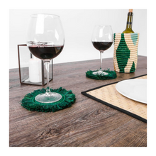 Load image into Gallery viewer, Evergreen Fringed Raffia Coasters Set of 4