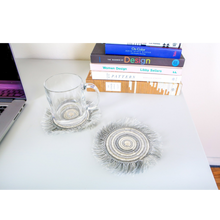 Load image into Gallery viewer, Silver Metallic Geo Fringed Coasters Set 4
