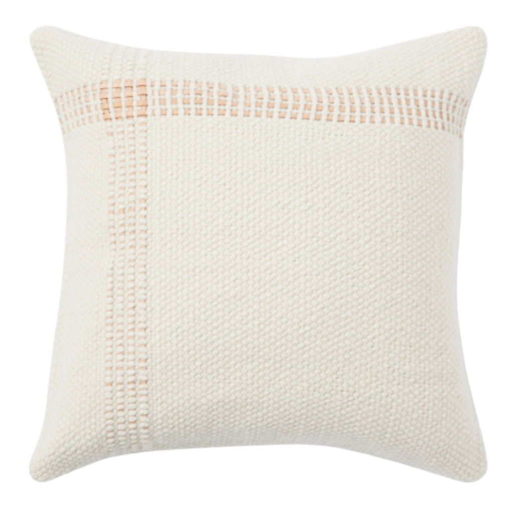 Cuero Handwoven Ivory Leather Pillow