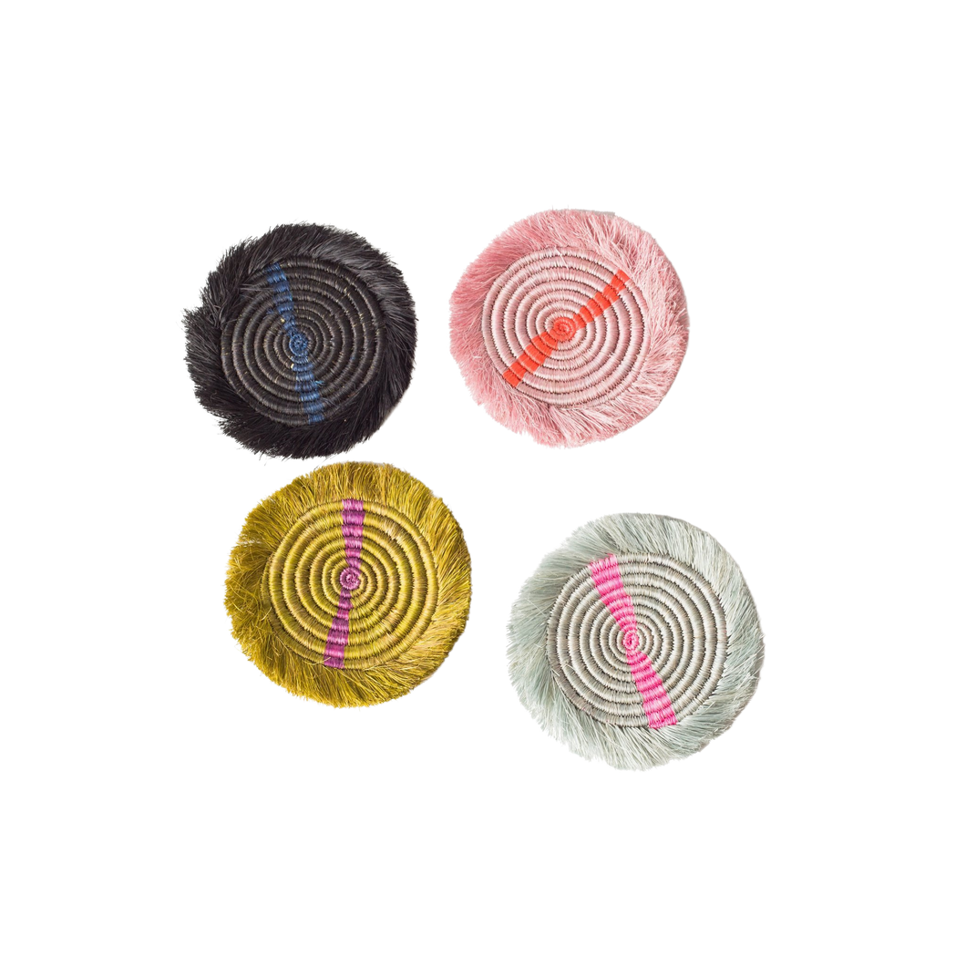 Fringed Multicolor Neon Coasters Set of 4